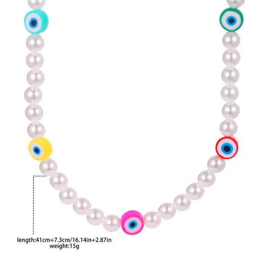 Vacation Devil's Eye Imitation Pearl Beaded Women's Necklace