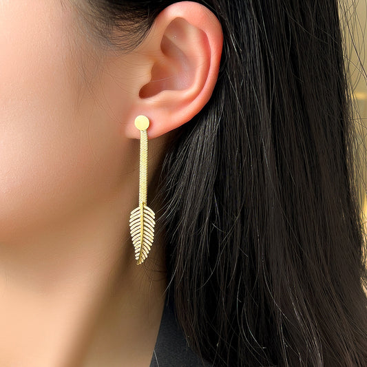 Fashion Leaf Titanium Steel Plating Drop Earrings 1 Pair