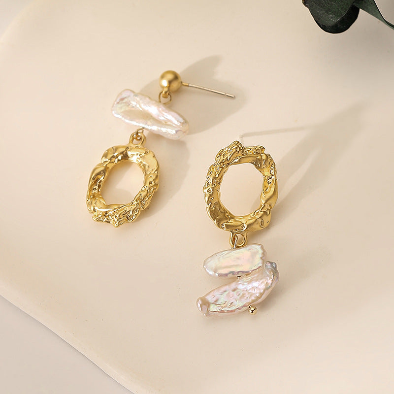 Fashion Irregular Pearl Asymmetrical Pearl Plating Drop Earrings 1 Pair
