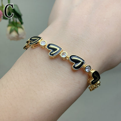 Ethnic Style Heart Shape Copper Enamel Plating Inlay Zircon Bracelets 1 Piece