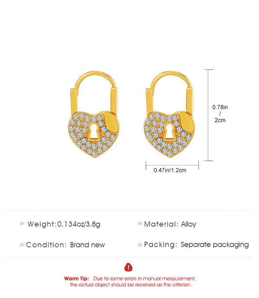 1 Pair Vintage Style Heart Shape Lock Alloy Inlay Zircon 14k Gold Plated Women's Earrings