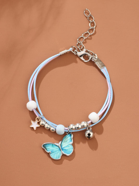 Fashion Butterfly Alloy Beaded Plating Braid Silver Plated Women's Bracelets