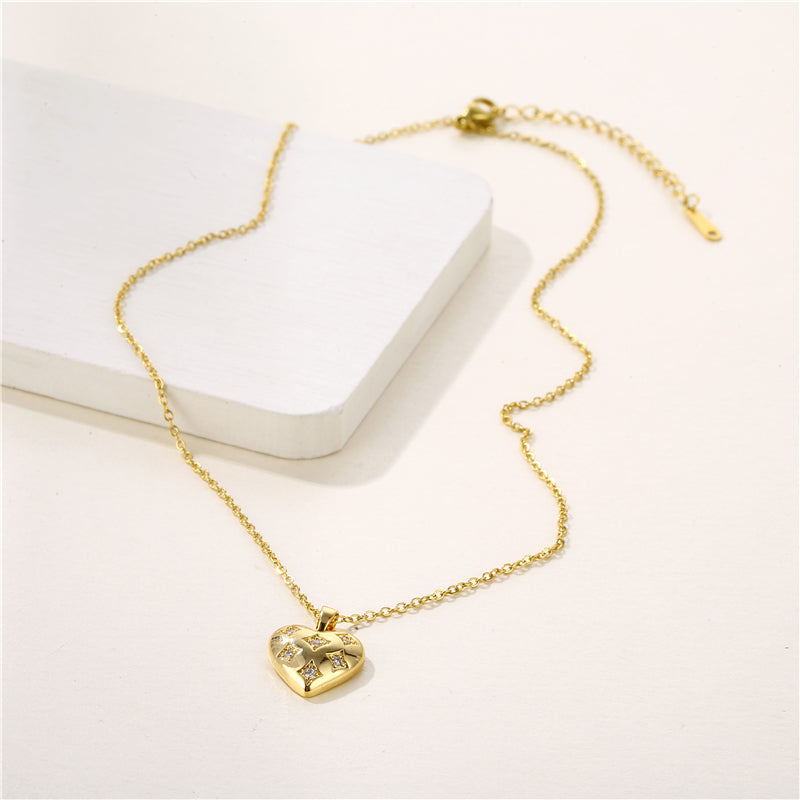 1 Piece Fashion Heart Shape Stainless Steel Brass Plating Inlay Zircon Pendant Necklace