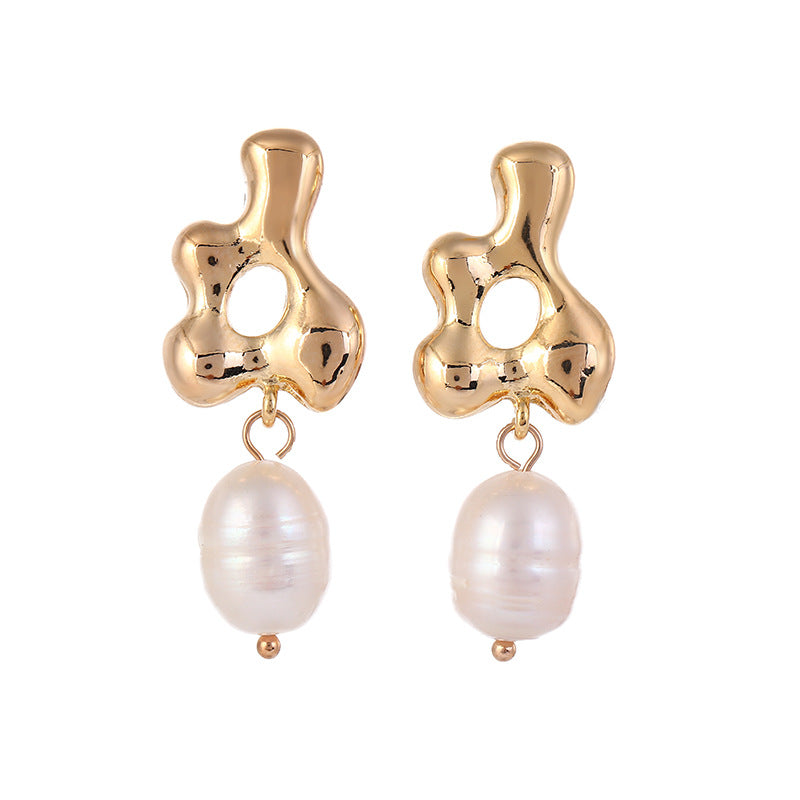 1 Pair Lady Baroque Style Solid Color Freshwater Pearl Plating Drop Earrings