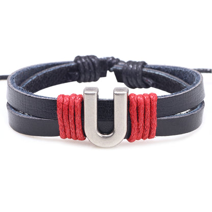 1 Piece Casual Simple Style Letter Alloy Leather Patchwork Unisex Wristband