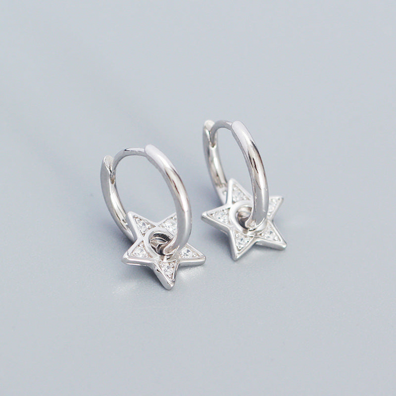 1 Pair Simple Style Pentagram Sterling Silver Plating Inlay Zircon Drop Earrings