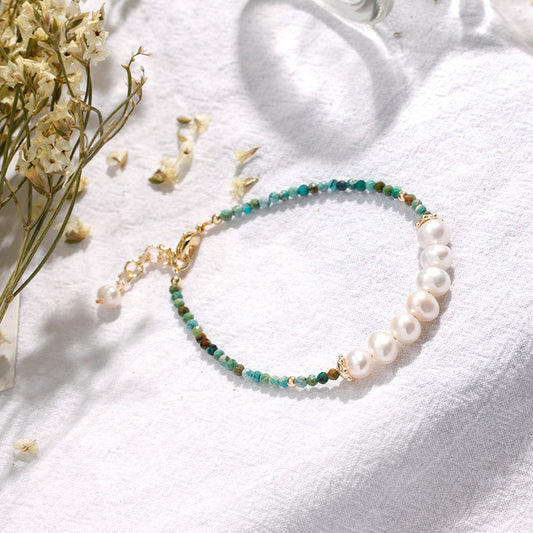 1 Piece Simple Style Round Turquoise Freshwater Pearl Beaded Women's Bracelets