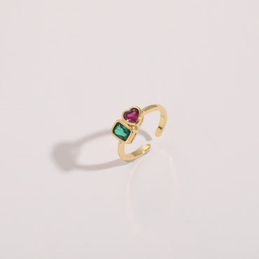 Glam Geometric Copper Inlay Zircon 14k Gold Plated Open Ring