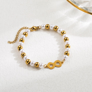 Artistic Infinity Tree Skull Stainless Steel Imitation Pearl Soft Clay Plating Inlay Diamond Gold Plated Bracelets