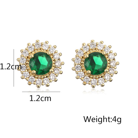 1 Pair Elegant Shiny Round Copper Plating Inlay Zircon 18k Gold Plated Ear Studs