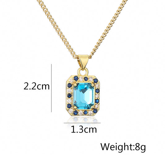 Elegant Luxurious Square Copper 18k Gold Plated Zircon Pendant Necklace In Bulk