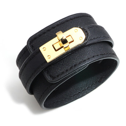 Ins Style Solid Color Pu Leather Alloy Wholesale Bangle