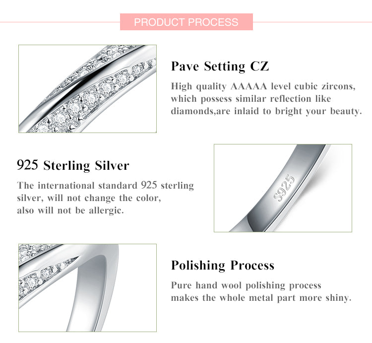 Elegant Simple Style Lines Sterling Silver Plating Inlay Zircon Rhodium Plated Rings
