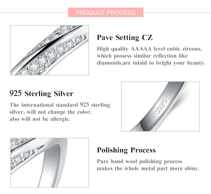 Elegant Simple Style Lines Sterling Silver Plating Inlay Zircon Rhodium Plated Rings