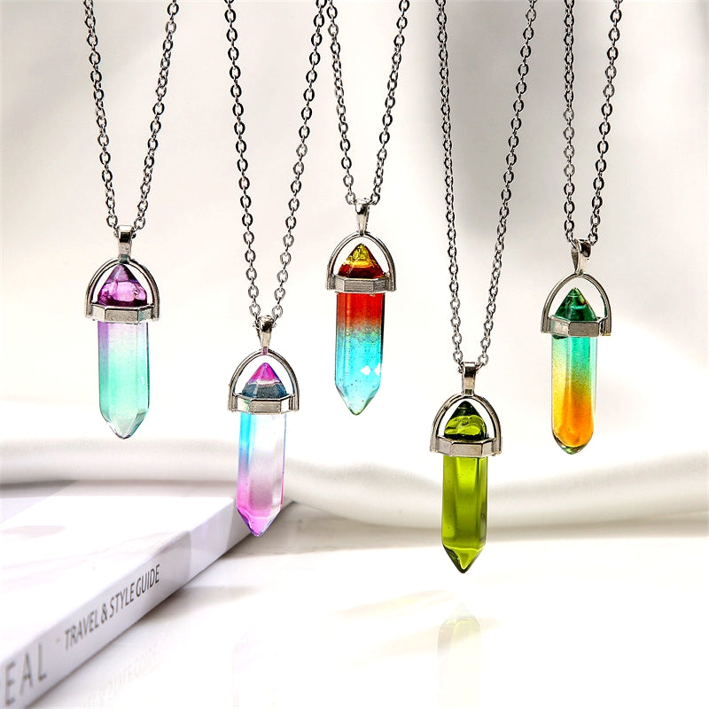 Streetwear Gradient Color Stainless Steel Natural Stone Plating Pendant Necklace