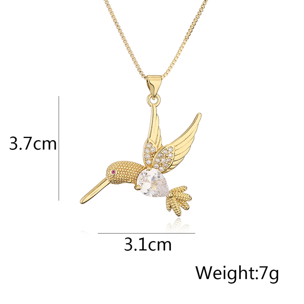 Modern Style Bird Copper Plating Inlay Zircon 18k Gold Plated Pendant Necklace