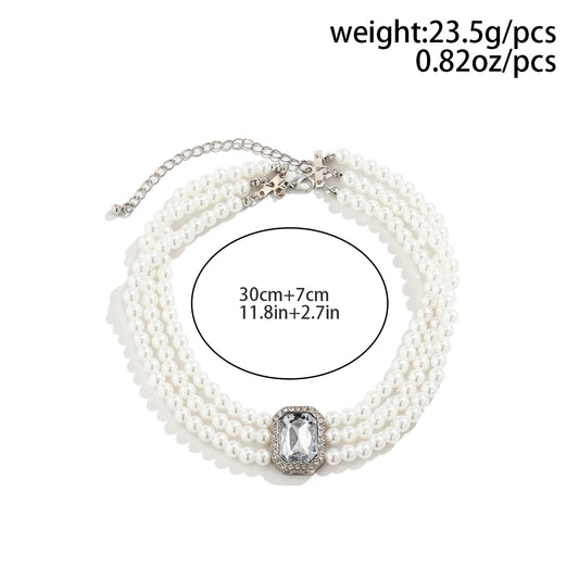 Wholesale Jewelry Elegant Rectangle Imitation Pearl Alloy Glass Choker