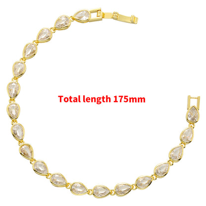 Elegant Glam Water Droplets Brass Plating Inlay Zircon 18k Gold Plated Bracelets Necklace