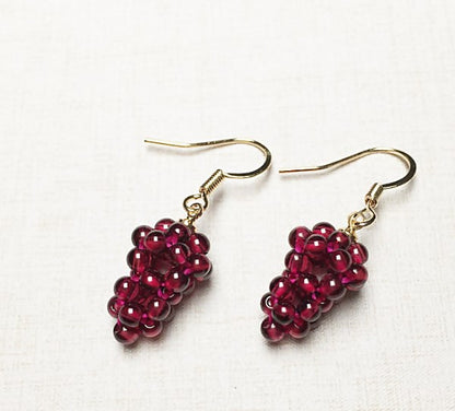 1 Pair Elegant Grape Garnet Handmade Drop Earrings Ear Line