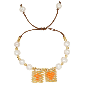 Casual Cross Peach Freshwater Pearl Glass Beaded Braid Bracelets