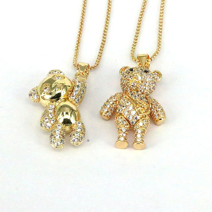Hip-hop Retro Punk Little Bear Copper Plating Inlay Zircon Gold Plated Pendant Necklace