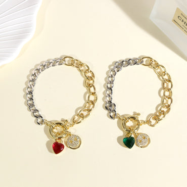 Hip-hop Vintage Style Heart Shape Smiley Face Copper Plating Inlay Zircon Gold Plated Bracelets