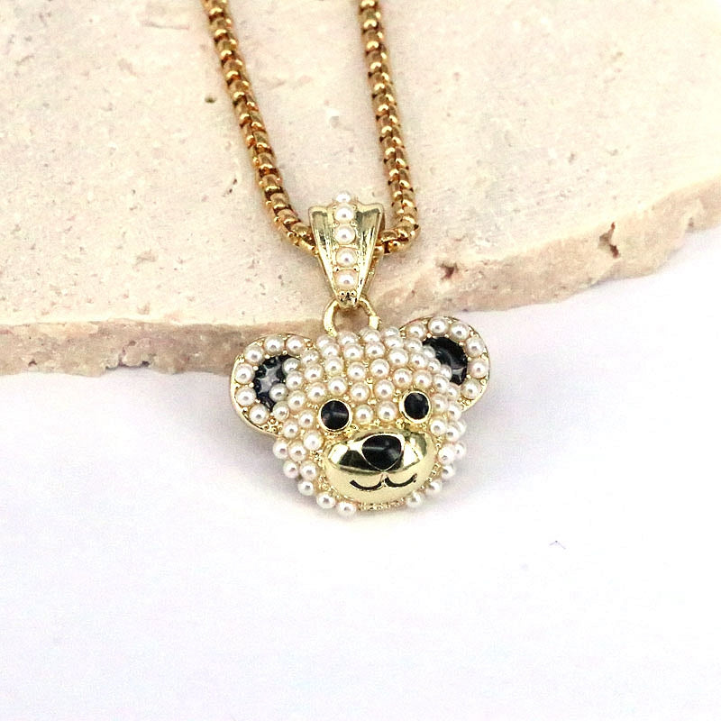 Fashion Little Bear Copper Plating Inlay Pearl Gold Plated Pendant Necklace
