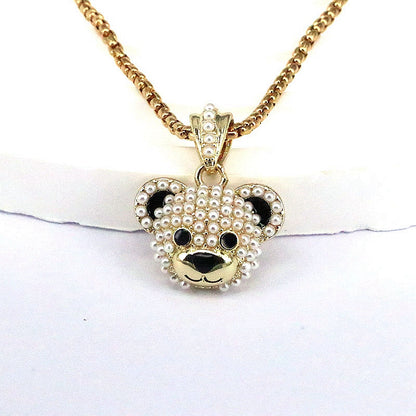 Fashion Little Bear Copper Plating Inlay Pearl Gold Plated Pendant Necklace