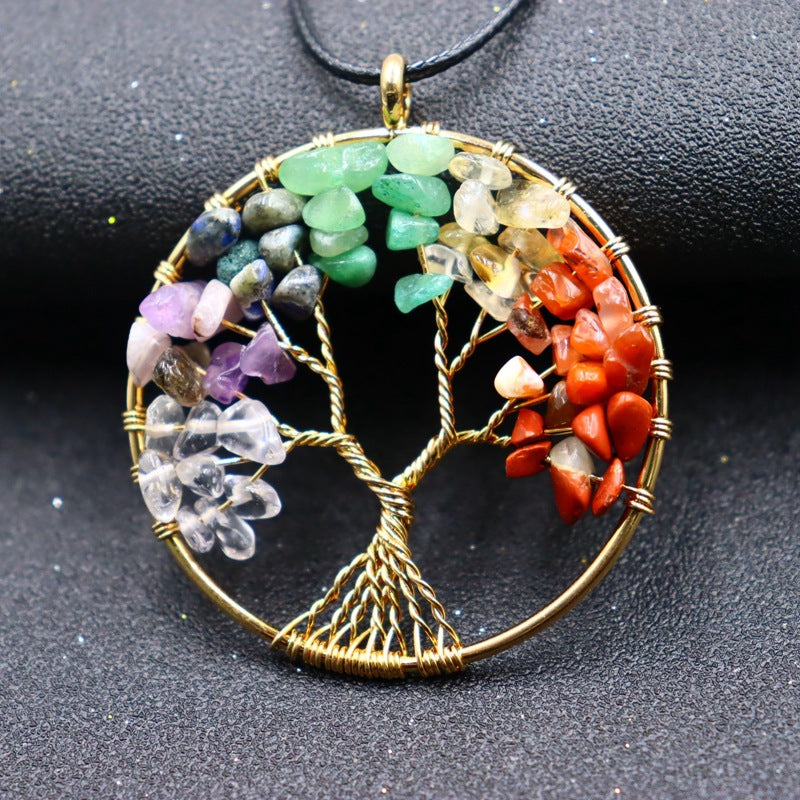 Basic Lucky Tree Pu Leather Natural Stone Pendant Necklace In Bulk
