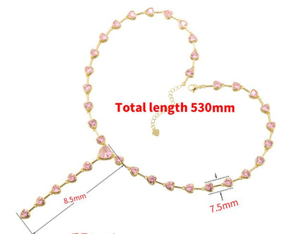 Elegant Glam Luxurious Heart Shape Copper Plating Inlay Zircon 18k Gold Plated Bracelets Necklace