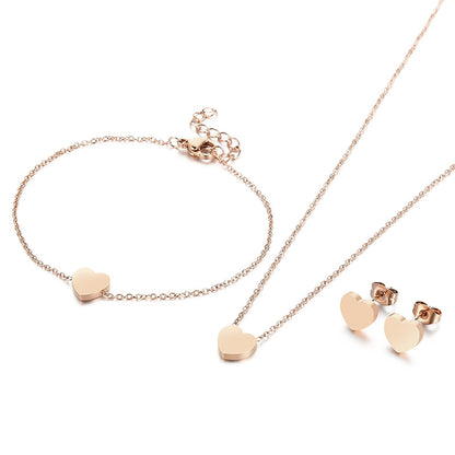Simple Style Heart Shape Titanium Steel Plating 18k Gold Plated Rose Gold Plated Bracelets Earrings Necklace