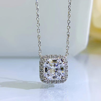 Simple Style Square Sterling Silver Plating Inlay High Carbon Diamond Pendant Necklace
