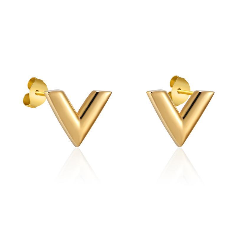 Wholesale Ig Style Casual V Shape Titanium Steel Plating 18k Gold Plated Bracelets Earrings Necklace