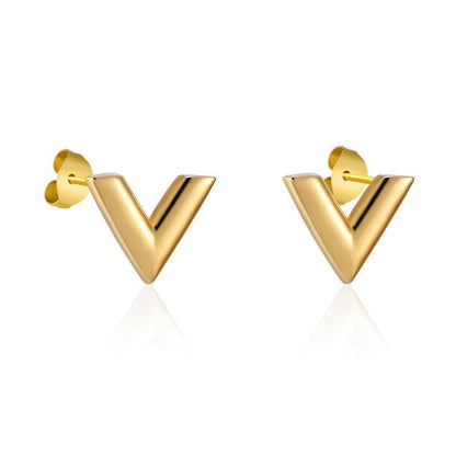 Wholesale Ig Style Casual V Shape Titanium Steel Plating 18k Gold Plated Bracelets Earrings Necklace