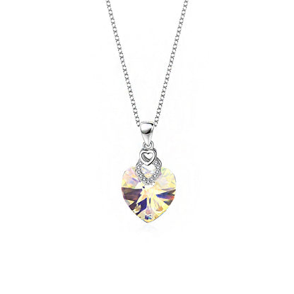 Retro Gradient Color Heart Shape Austrian Crystal Sterling Silver Women's Earrings Necklace