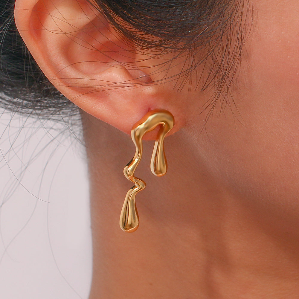 1 Pair Artistic Asymmetrical Plating Stainless Steel 18k Gold Plated Ear Studs