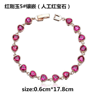 Sweet Shiny Heart Shape Copper Plating Inlay Artificial Gemstones Zircon Bracelets