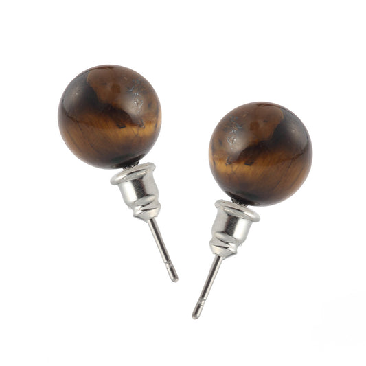 1 Pair Retro Commute Round Inlay Natural Stone Turquoise Tiger Eye Gem Ear Studs