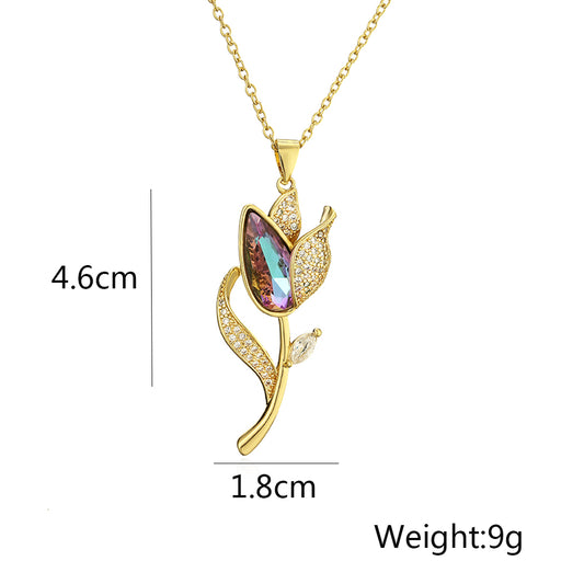 Elegant Flower Stainless Steel Copper 18k Gold Plated Zircon Pendant Necklace In Bulk