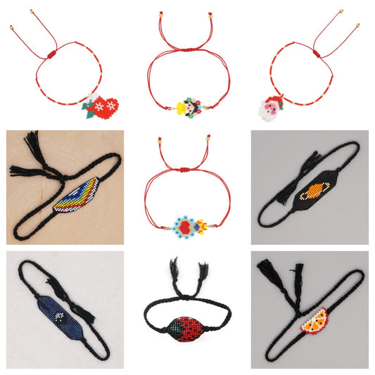 Streetwear Santa Claus Fruit Beetles Glass Rope Beaded Knitting Unisex Bracelets