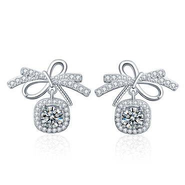 Simple Style Bow Knot Sterling Silver Moissanite Ear Studs In Bulk
