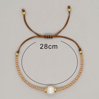 Casual Simple Style Round Artificial Crystal Freshwater Pearl Beaded Drawstring Braid Bracelets