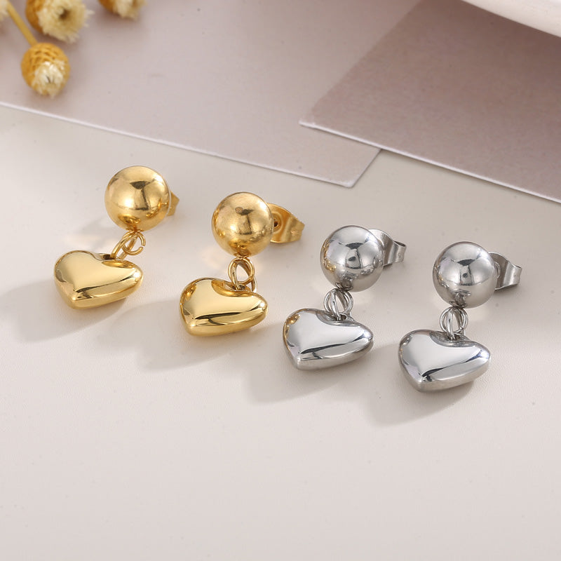Modern Style Heart Shape Titanium Steel Plating 18k Gold Plated Bracelets Earrings Necklace