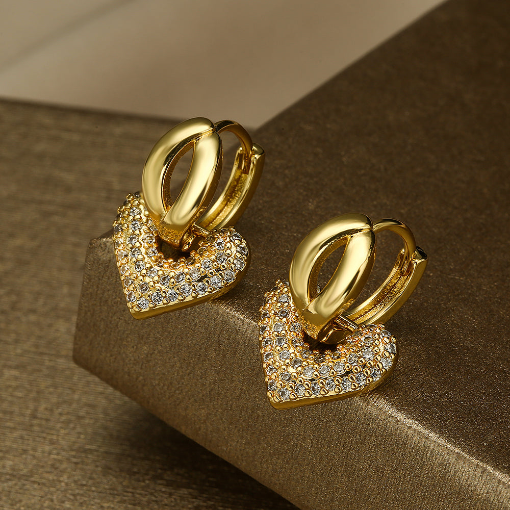 1 Pair Elegant Water Droplets Heart Shape Plating Inlay Copper Zircon 18k Gold Plated Drop Earrings
