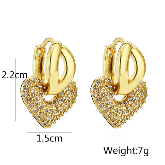 1 Pair Elegant Water Droplets Heart Shape Plating Inlay Copper Zircon 18k Gold Plated Drop Earrings