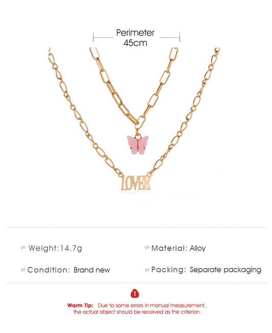 Double Acrylic Butterfly Necklace Fashion Alphabet Angel Pendant Baby Girl English Alphabet Necklace Wholesale Nihaojewelry