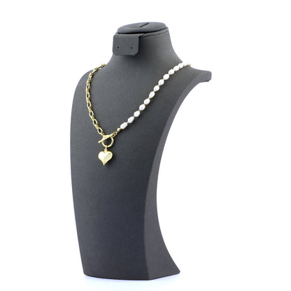 Elegant Heart Shape Freshwater Pearl Copper Toggle Beaded Plating 18k Gold Plated Pendant Necklace