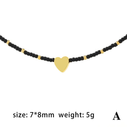 Vacation Simple Style Oval Heart Shape Glass Copper Beaded Plating 18k Gold Plated Women's Necklace