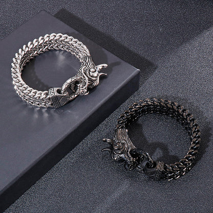 Hip-hop Simple Style Classic Style Dragon Titanium Steel Plating 18k Gold Plated Men's Bracelets