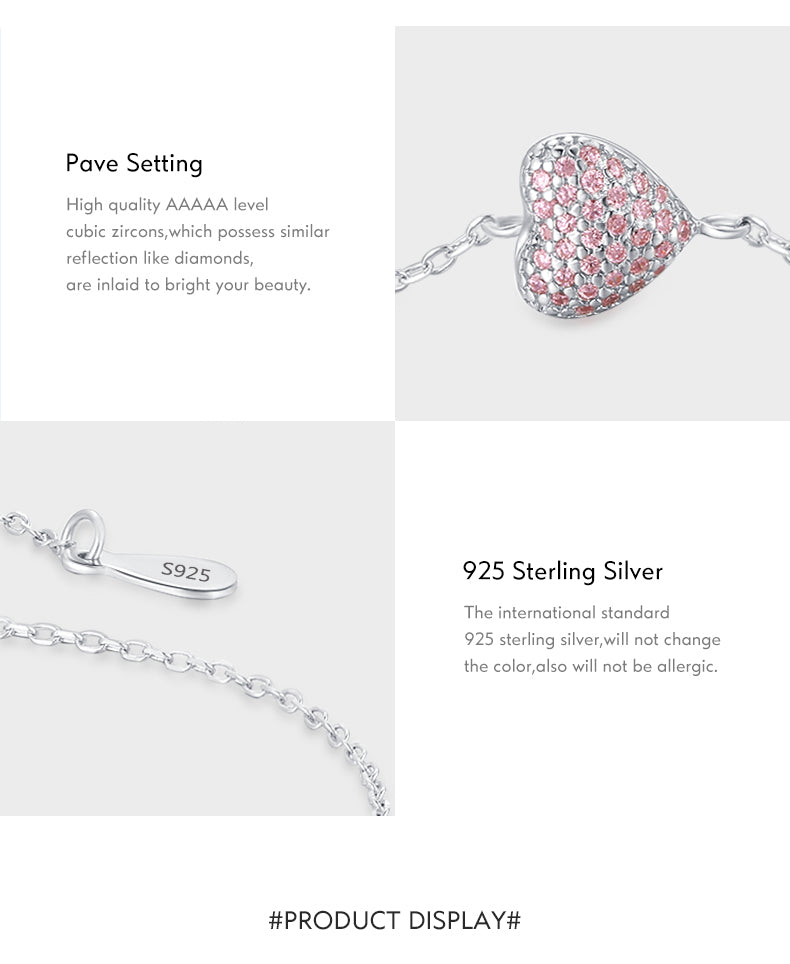 Ig Style Elegant Sweet Heart Shape Sterling Silver Plating Inlay Zircon Rhodium Plated Bracelets